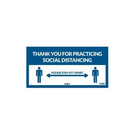 The Magnet Group GEC, Blue Thank you for Social Distancing Sign, 24W x 12H, Adhesive Vinyl CP005801